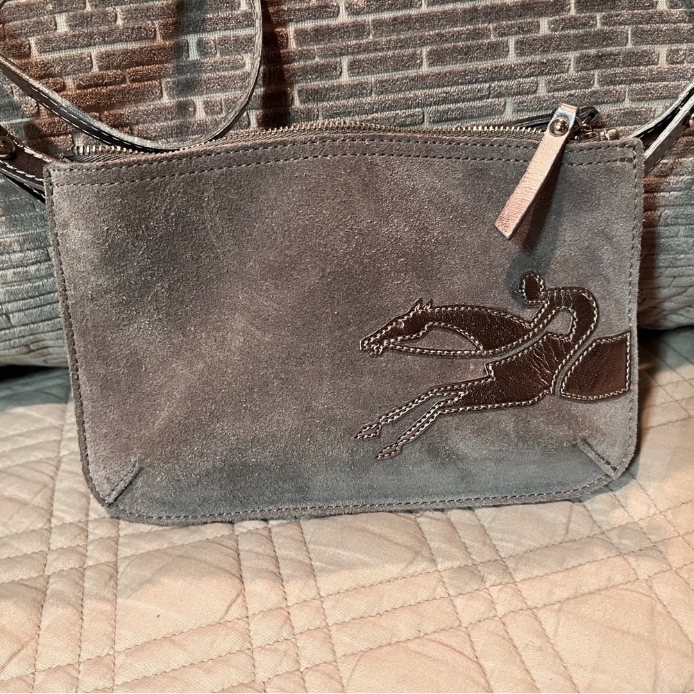 Longchamp Gray Leather Shop-It Sac Crossbody
